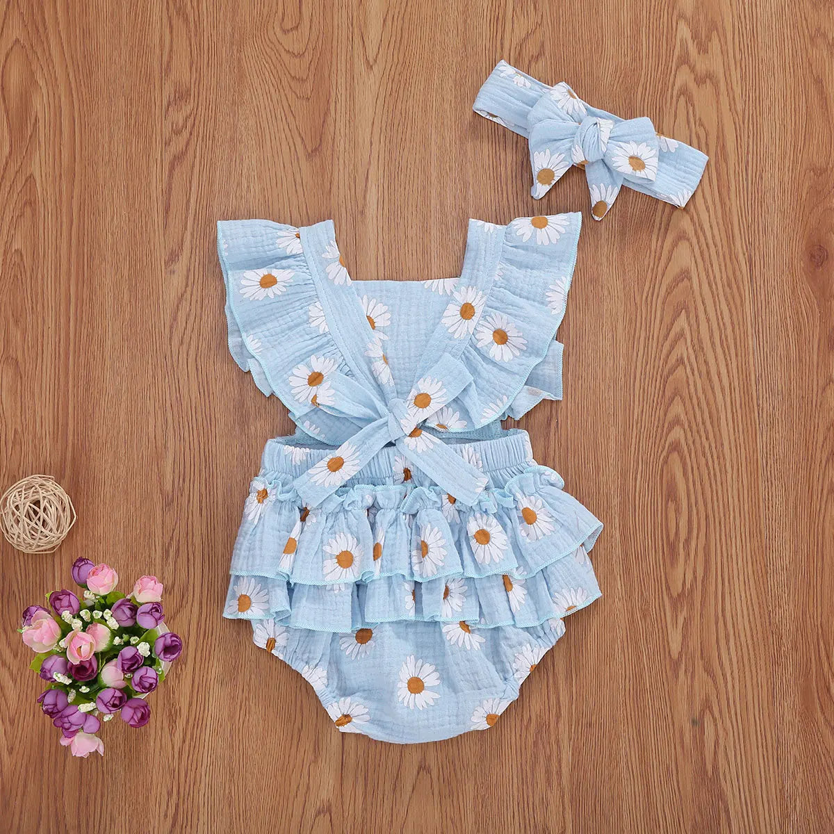 0-24M Newborn Baby Ruffles Floral Romper One Piece Backless Bodysuit Outfits