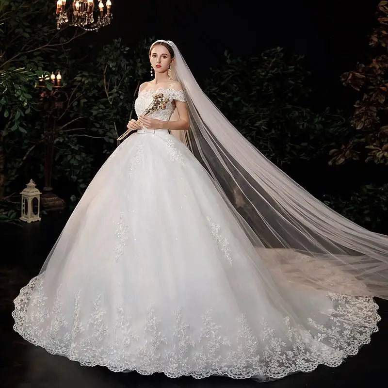 Wedding Dress 2024New Luxury Full Sleeve Sexy V-neck Bride Dress With Train Ball Gown Princess Classic Wedding Gowns