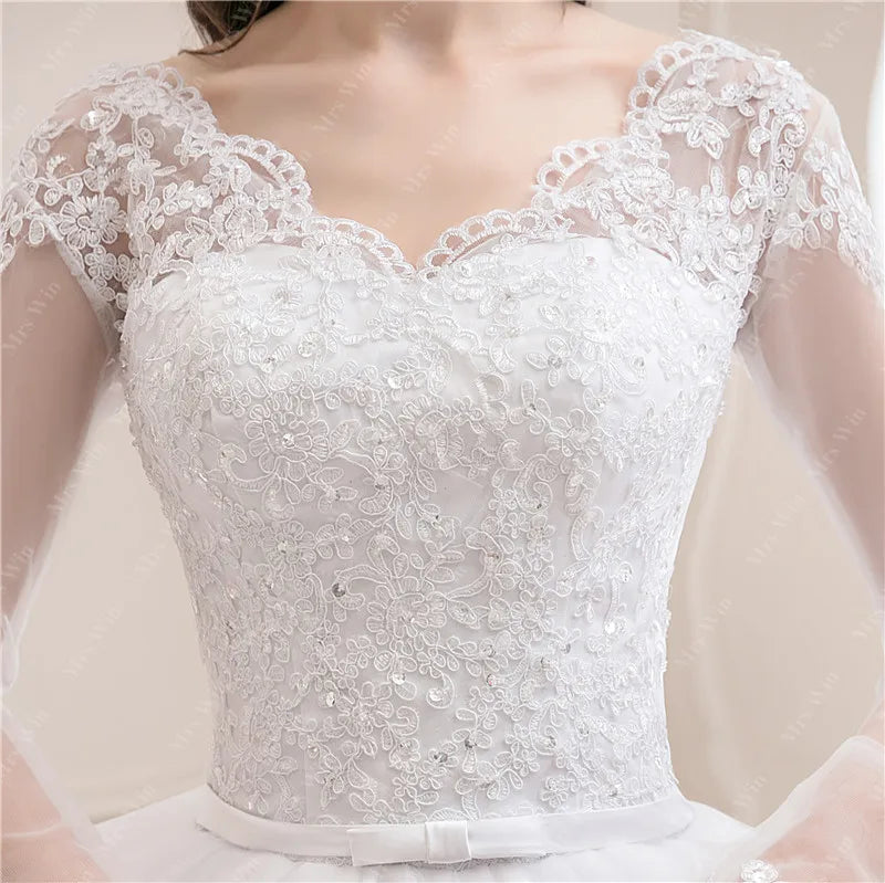 Wedding Dress 2024New Luxury Full Sleeve Sexy V-neck Bride Dress With Train Ball Gown Princess Classic Wedding Gowns