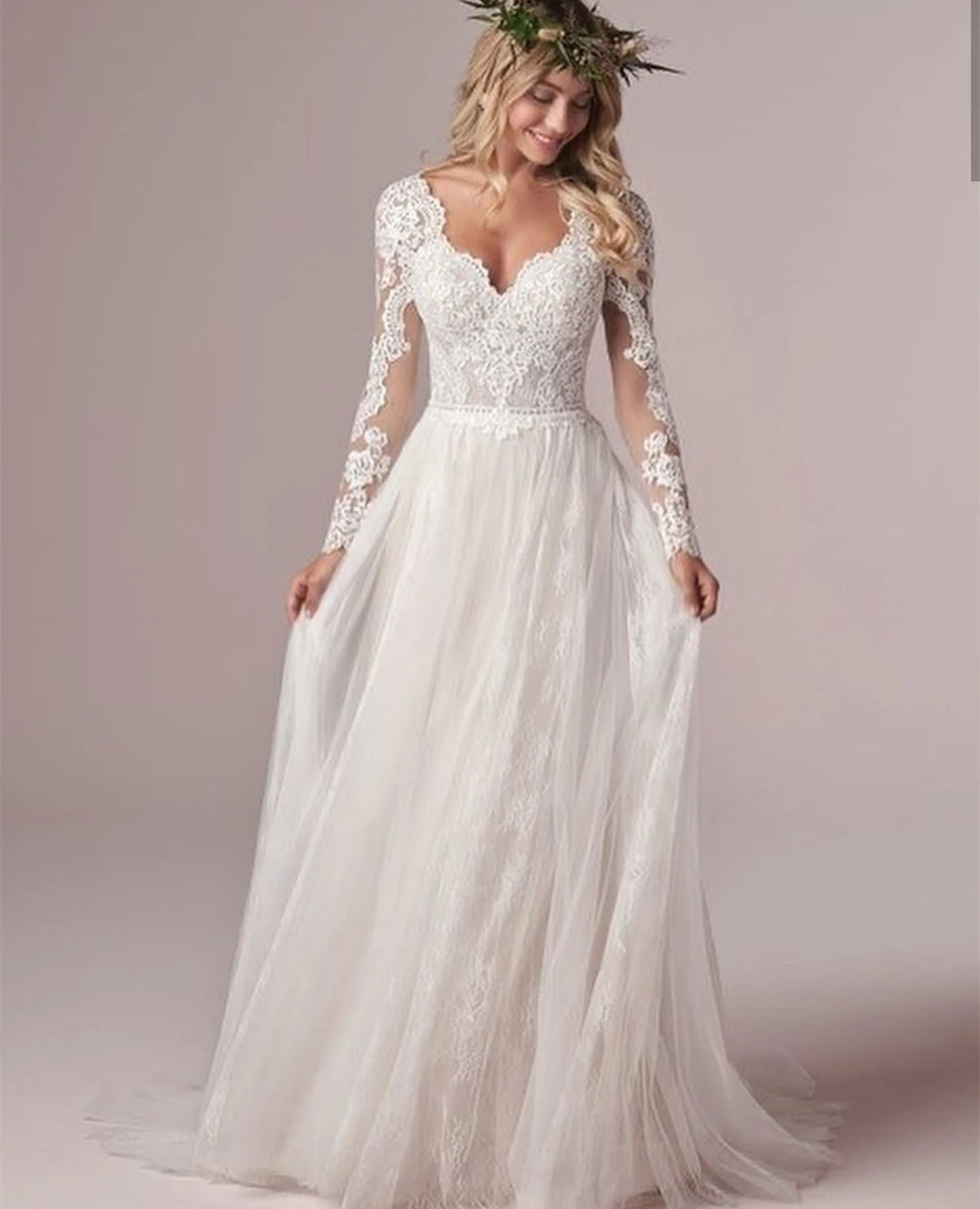 Wedding Dress For Women Corset Low Back Floor Length Lace Appliques White Tulle Chiffon Bridal Gown