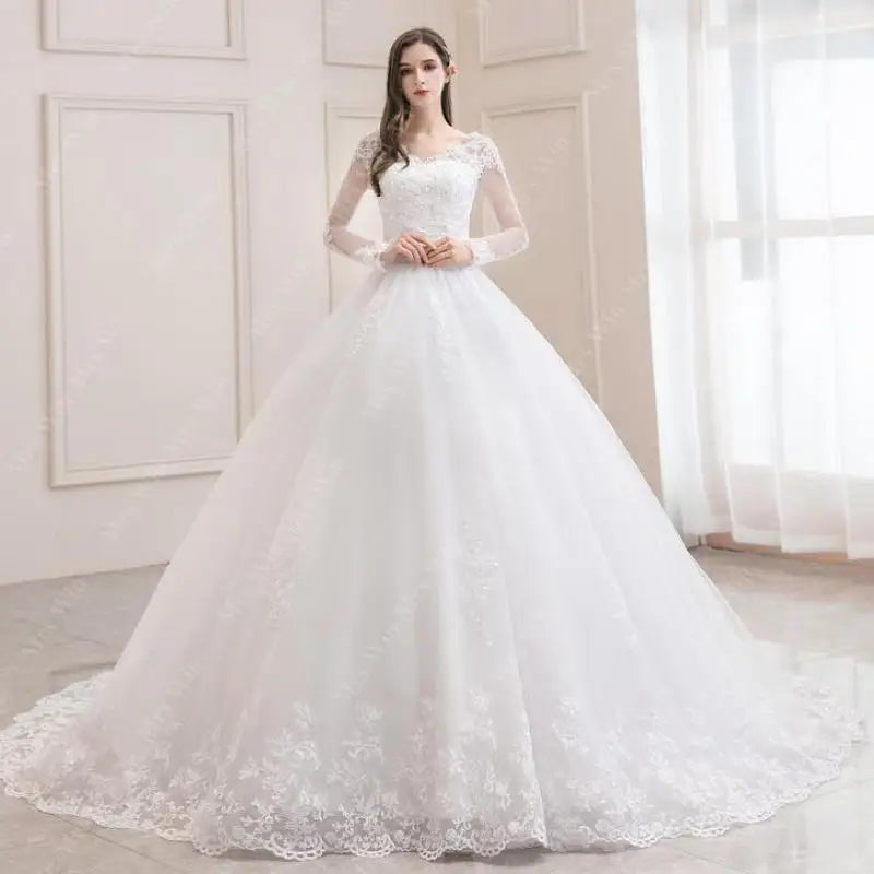 Wedding Dress 2024New Luxury Full Sleeve Sexy V-neck Bride Dress With Train Ball Gown Princess Classic Wedding Gowns