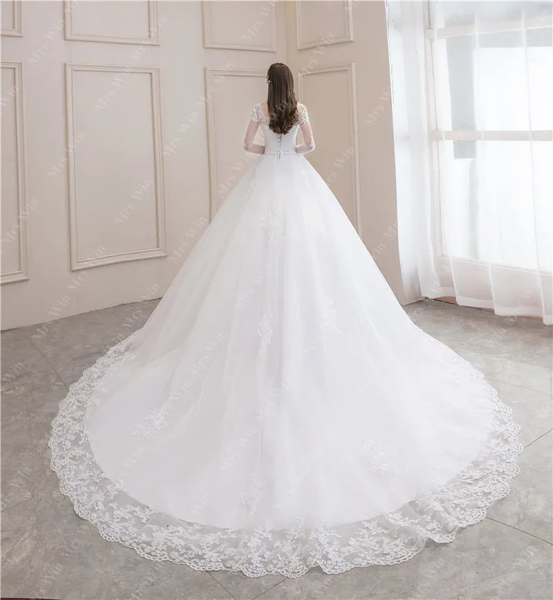 Wedding Dress 2024New Luxury Full Sleeve Sexy V-neck Bride Dress With Train Ball Gown Princess Classic Wedding Gowns