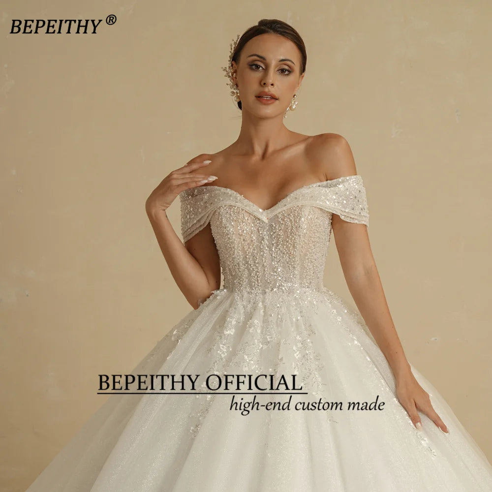 Wedding Dresses For Bride Off The Shoulder Sleeveless Women Glitter Ball Bridal Gown Robes