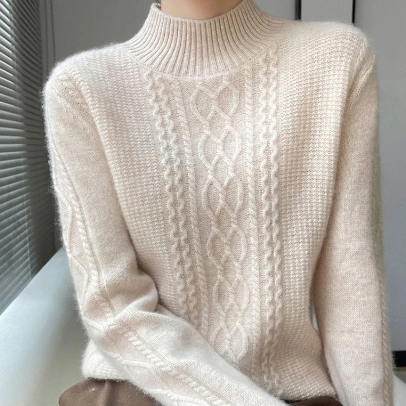 2023 Autumn and Winter New Women Sweater Warm Cashmere Sweater Loose Large Size Top Half Turtleneck Knitted Bottoming Shirt