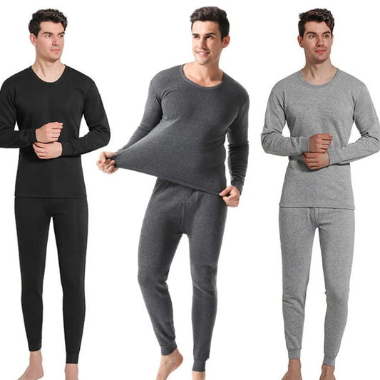 Winter Men Thermal Underwear Set Soft Cotton Fleece-lined Warm Panels Long Johns Top Bottom Set Thermo Clothing Pajamas