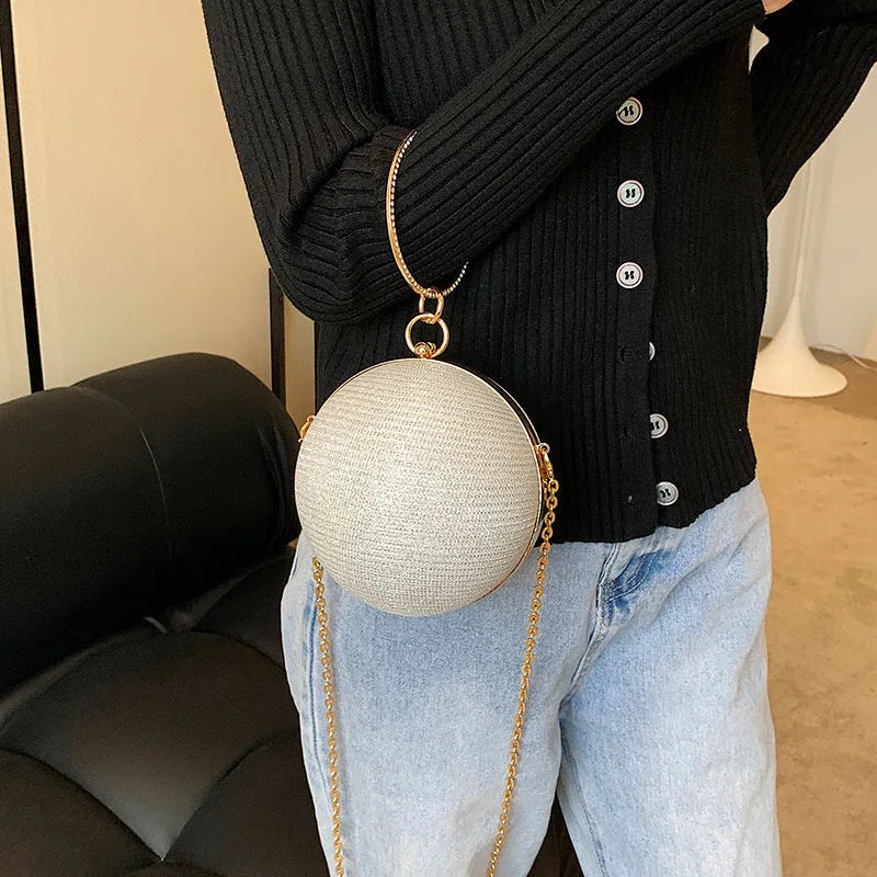 Circular Ring Portable Evening Bags Metal Sliver Round Ball Handbags For Lipstick Elegant Luxury Clutch Purse Wedding Wallets