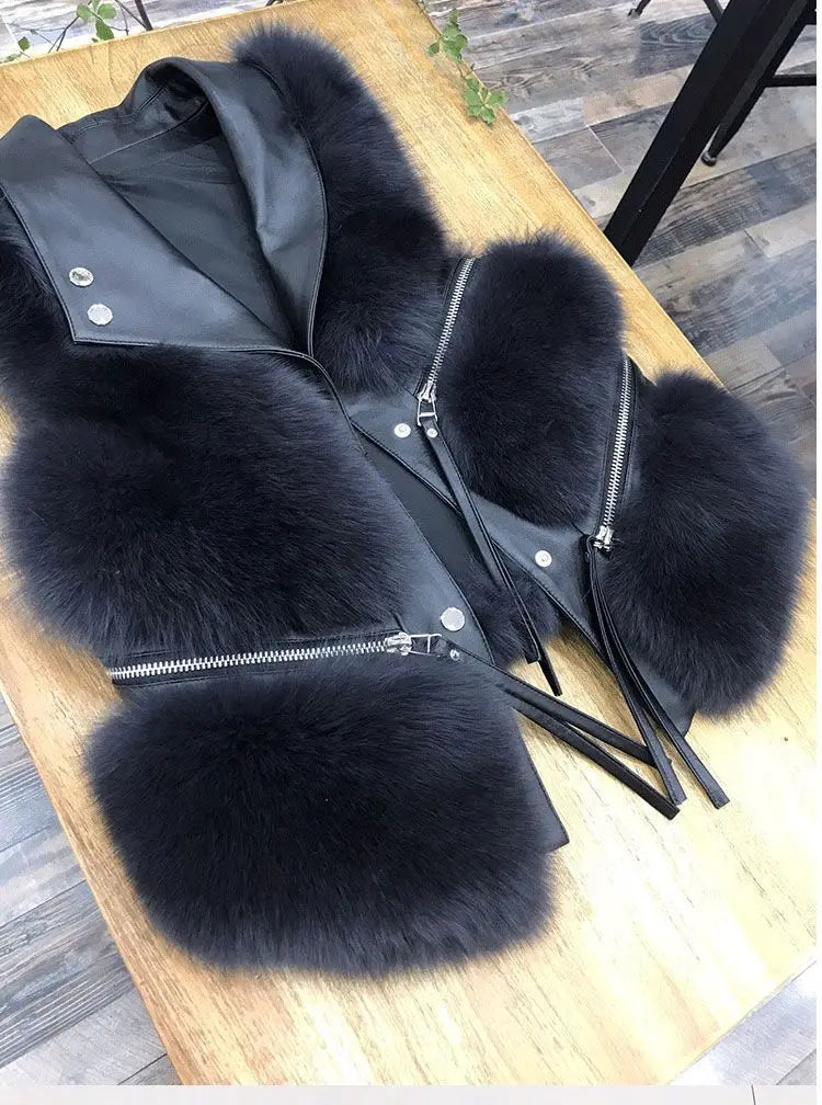 2023 Autumn Winter Patchwork Fur Women's Vest Short Coat Slim Fashion Versatile