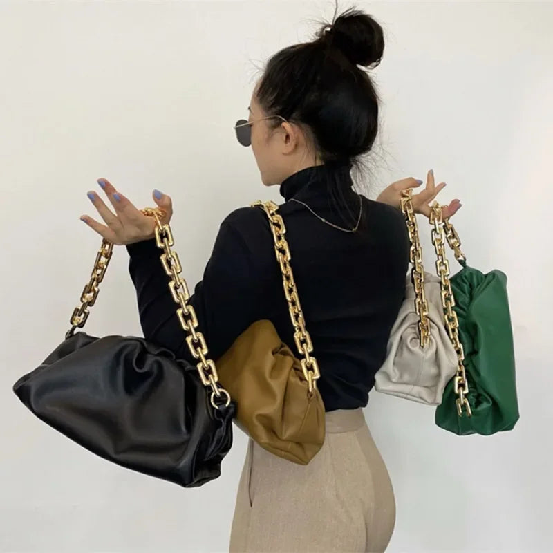 2023 New Handheld Shoulder Bag with Thick Chain and Wrinkled Cloud Pattern  Crossbody Bags for Women  Luxury Designer Handbag