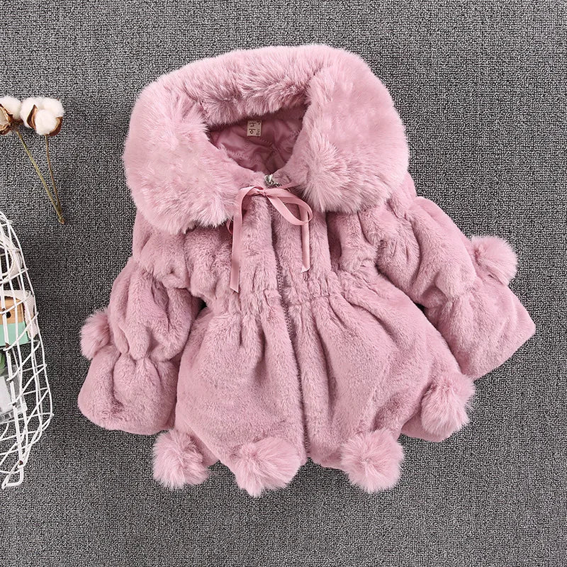 1-7 Year Baby Girls Jacket Autumn Winter Warm Faux Fur Coat