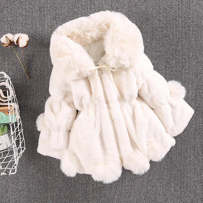 1-7 Year Baby Girls Jacket Autumn Winter Warm Faux Fur Coat