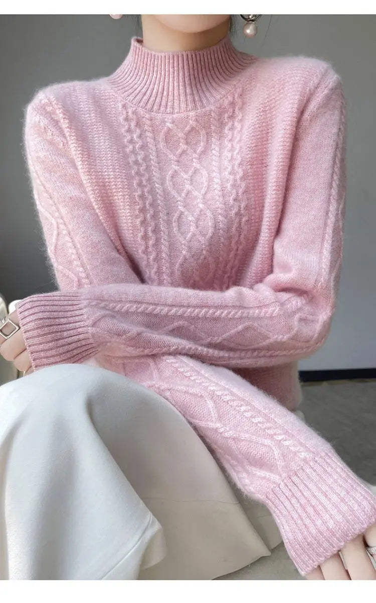 2023 Autumn and Winter New Women Sweater Warm Cashmere Sweater Loose Large Size Top Half Turtleneck Knitted Bottoming Shirt