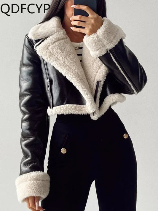 2023 Autumn Winter Women's Leather Jacket Coat Fashion Vintage Zippers Faux Leathers Casual Simple Cool Short Soft Warm Coats