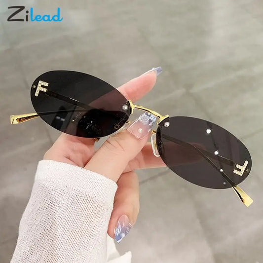 Zilead Fashion Women Sunglasses Luxury Diamond Rimless Gradient Sun Eyewear Retro Y2K Oval UV400 Shaded Outdoor Sunglasses Gafas