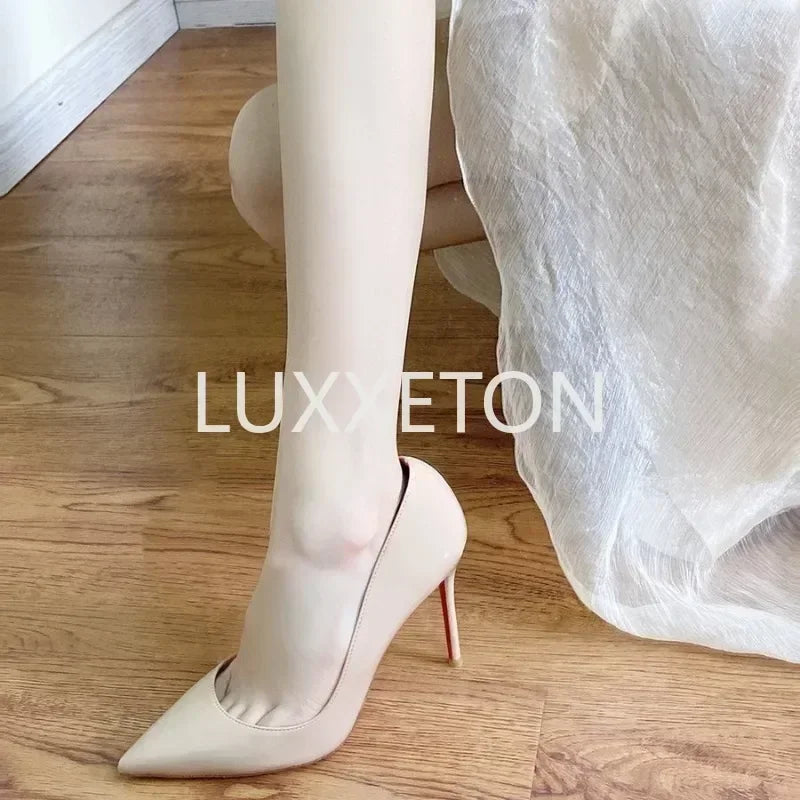 2024 New Lacquer Leather High Heels, Shallow Mouth, Pointed Head, Thin Heel, Side Air, High Grade Sexy Fashion Single Shoes