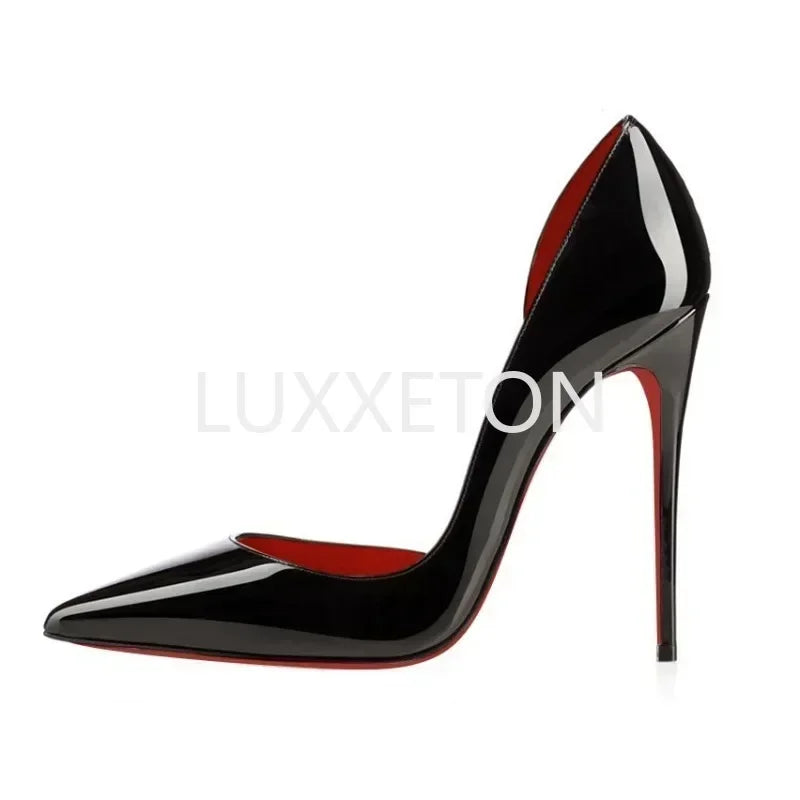 2024 New Lacquer Leather High Heels, Shallow Mouth, Pointed Head, Thin Heel, Side Air, High Grade Sexy Fashion Single Shoes