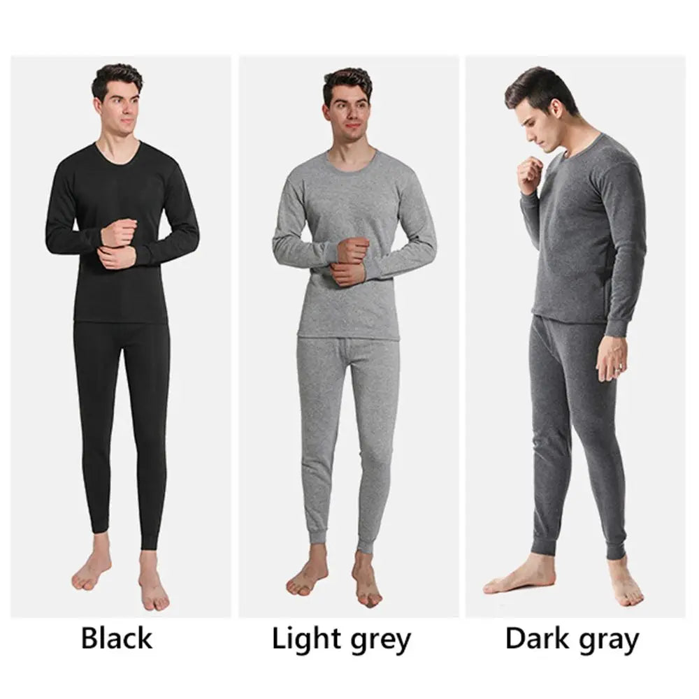 Winter Men Thermal Underwear Set Soft Cotton Fleece-lined Warm Panels Long Johns Top Bottom Set Thermo Clothing Pajamas