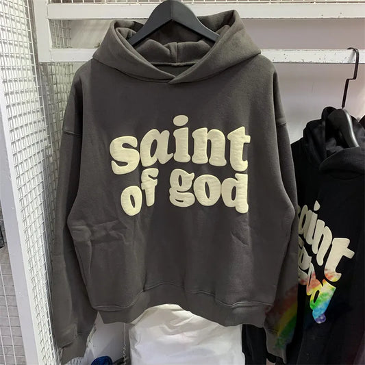 Vintage CPFM Saint Of God Hoodie Men Women Puff Print Saint Michael Sweatshirts Oversize Pullovers Hooded