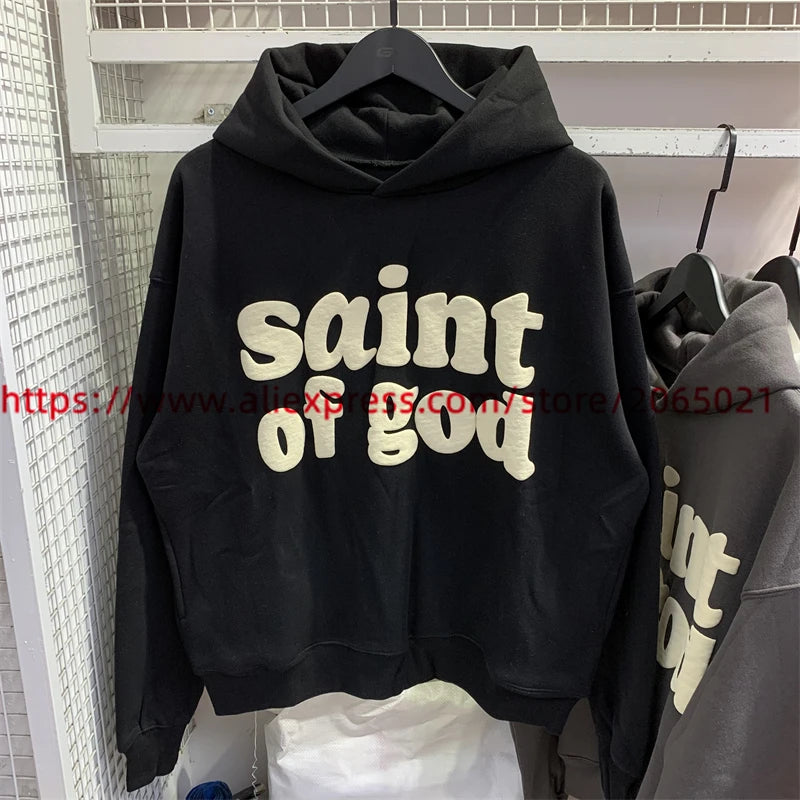 Vintage CPFM Saint Of God Hoodie Men Women Puff Print Saint Michael Sweatshirts Oversize Pullovers Hooded