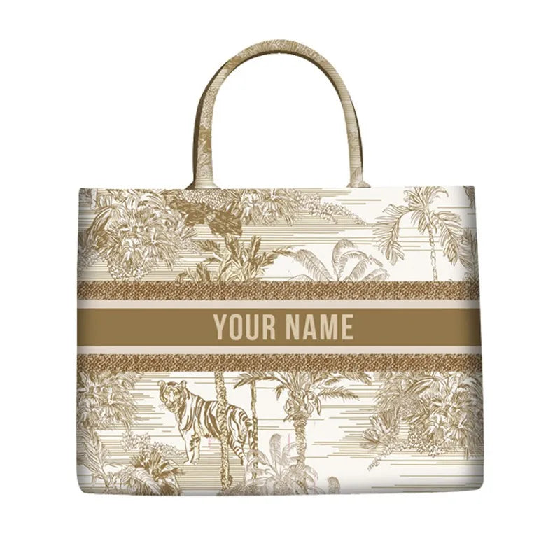 Handbag lady Personalized Fashion Printing Large Capacity Canvas Book Tote Bag With Name Women's Custom Commuter Shoulder Bag