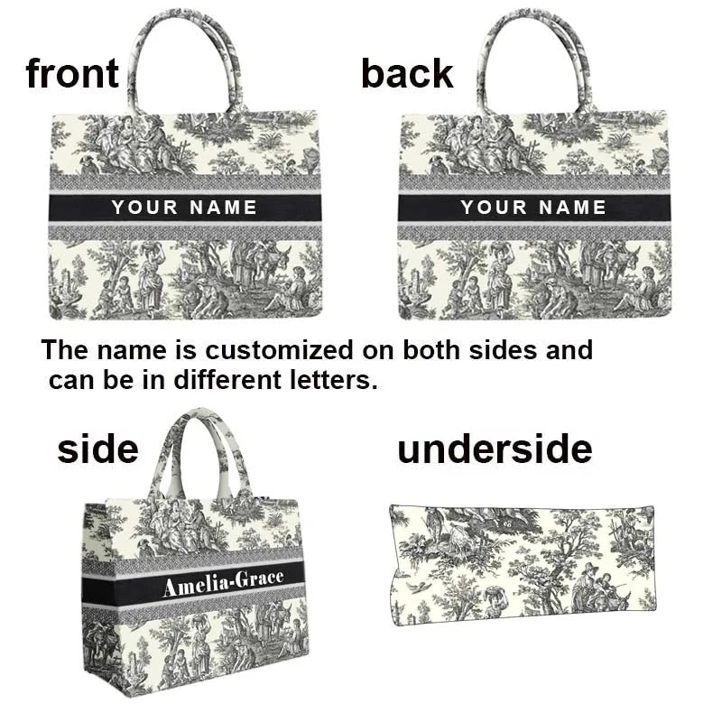 Handbag lady Personalized Fashion Printing Large Capacity Canvas Book Tote Bag With Name Women's Custom Commuter Shoulder Bag