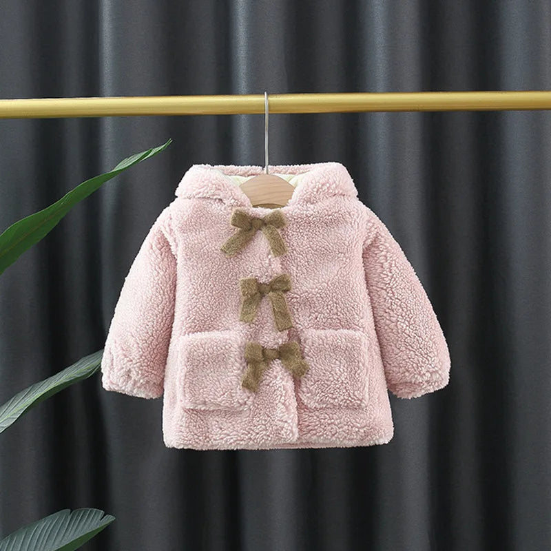 Winter newborn baby girl clothes bow hooded cotton coat jacket for girls baby clothing 1 year babies birthday outerwear coats