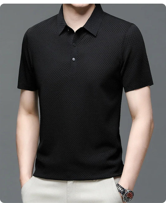 Upto 5XL Summer New Men's Lop-up Hollow Short-sleeved Polo Shirt Ice Silk -Vip Link