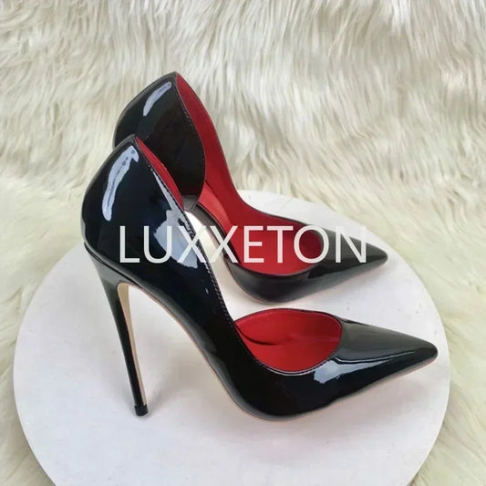 2024 New Lacquer Leather High Heels, Shallow Mouth, Pointed Head, Thin Heel, Side Air, High Grade Sexy Fashion Single Shoes