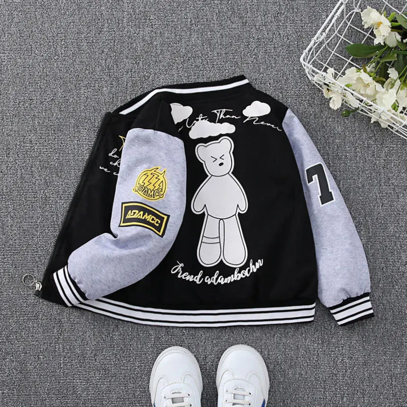 Spring Autumn Children Jacket for 4-10yrs Boys Girls Occidental Style Letter Striped Baseball Uniform Fashion Girl Boy Kid Coat