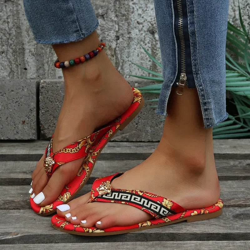 Sexy Flip-Flops Women's Slippers New  Fashion Printing Flat Flip-Flops Outdoor Slipper Flat Slippers Women  Large Size  Sandals