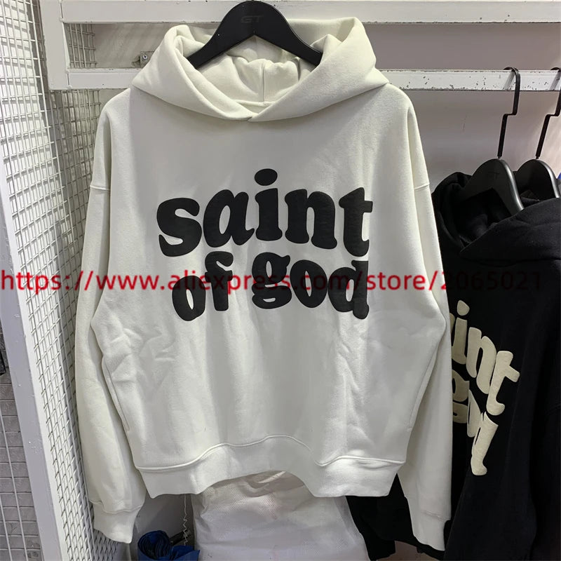 Vintage CPFM Saint Of God Hoodie Men Women Puff Print Saint Michael Sweatshirts Oversize Pullovers Hooded