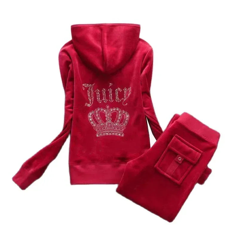 Sets Women Outfit Tracksuit Hoodies Juicy Tracksuit 2 Piece Set with Pocket Trousers and Jacket Sets Velvet Tracksuit