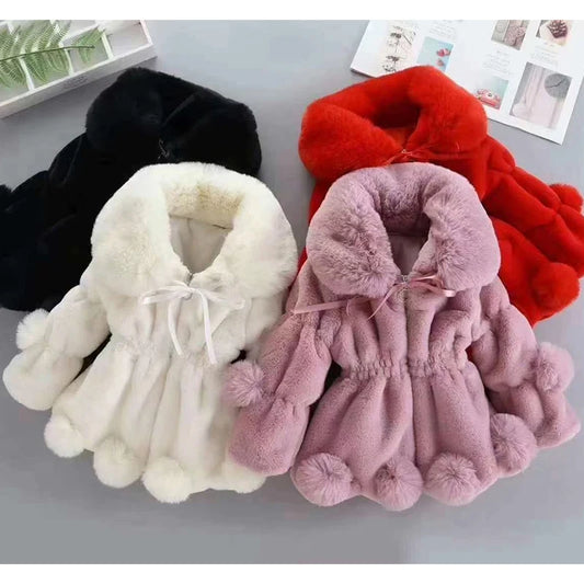 1-7 Year Baby Girls Jacket Autumn Winter Warm Faux Fur Coat