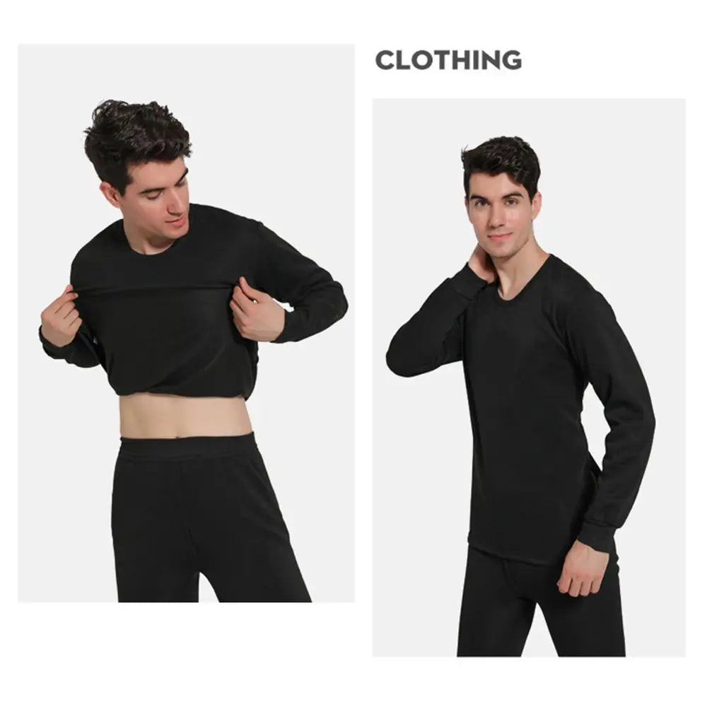 Winter Men Thermal Underwear Set Soft Cotton Fleece-lined Warm Panels Long Johns Top Bottom Set Thermo Clothing Pajamas