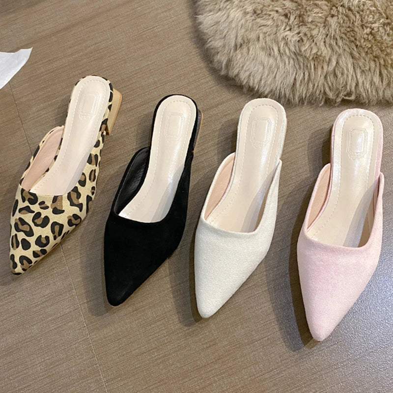 Leopard Mules Shoes For Women Slip On Square Heel Slippers Women 2024 New Luxury Designer PU Leather Slides Elegant Office Shoes