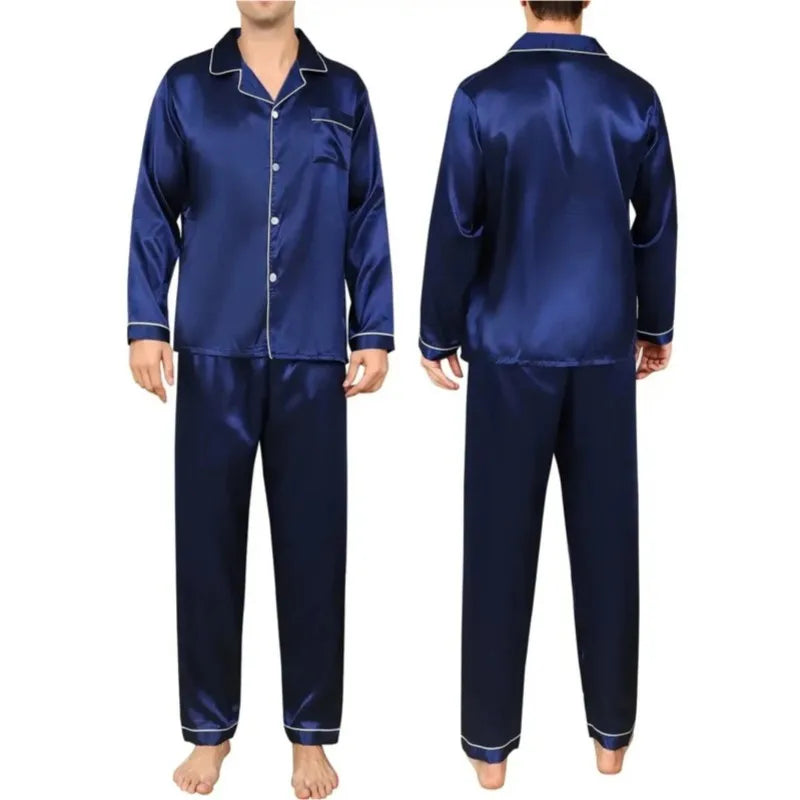 Men's Pajamas Set Silk Satin Sleepwear Shirt Long Short Sleeve Pijama Male Home Suit Soft Loungewear Big Size Winter Nightwear